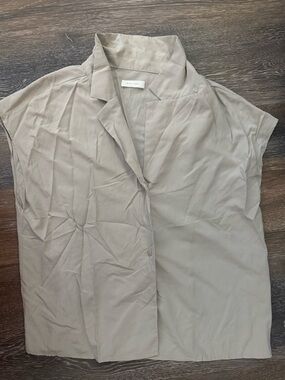 All:Row Light Taupe Button-Down Cap Sleeve Shirt